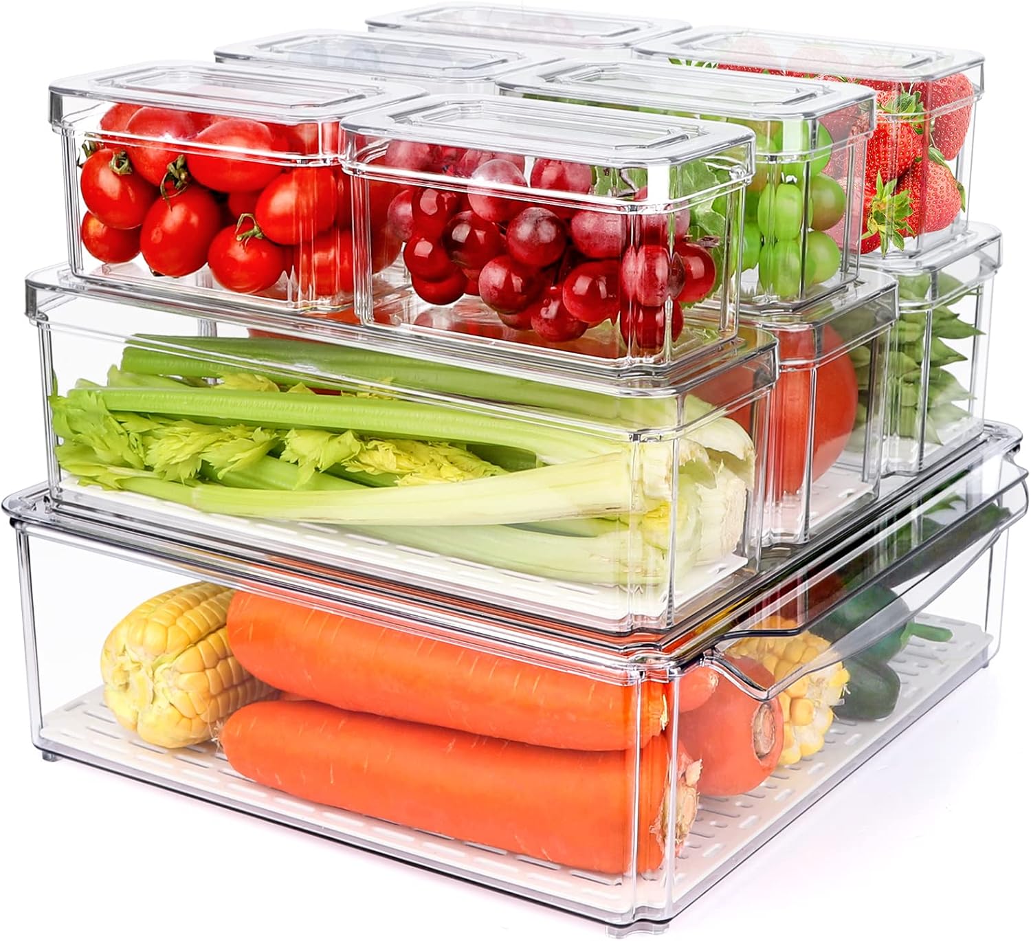 10 Pack Refrigerator Pantry Organizer Bins, Stackable Fridge Organizer Bins with Lids